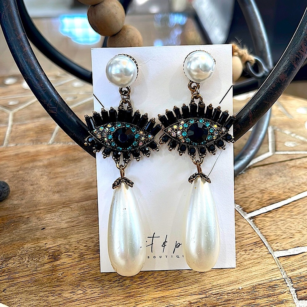 Evil eye Pearl drop earrings